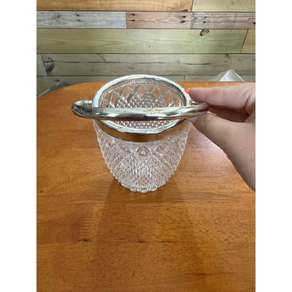 W.Germany F.B.Rogers Silver Co. -VTG Lead Crystal Ice Bucket Silver Handle Nice!